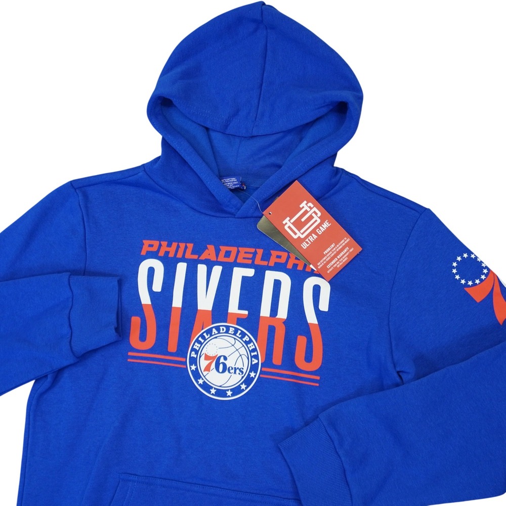 NEW Philadelphia 76ers Hoodie Youth 14-16 Large Blue NBA Pullover Ultra Game